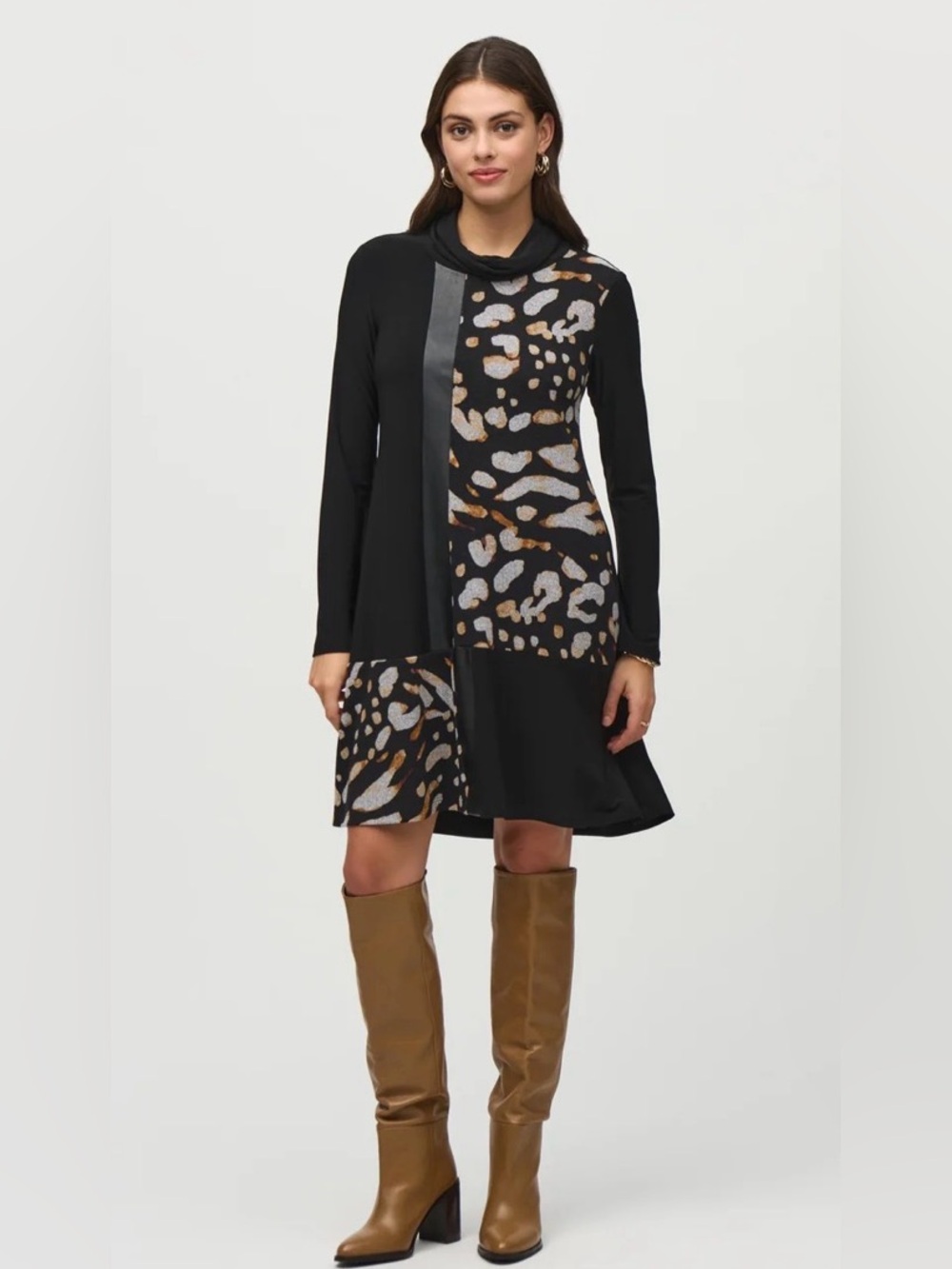 Joseph Ribkoff Black/Multi Animal Print A-Line Dress Sz 16